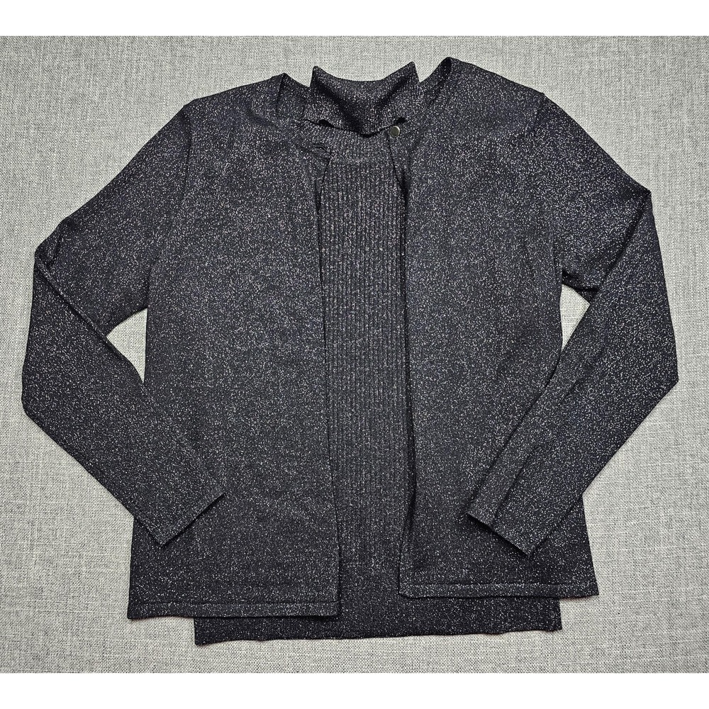 Brooks Brothers Sweater Set Womens Medium Black Merino Metallic Turtleneck